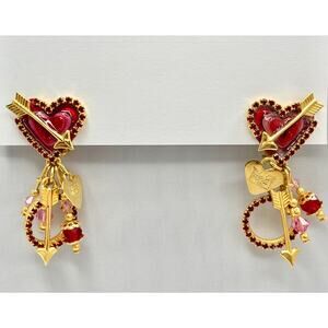 Lunch At The Ritz HEART & ARROW Enamel Statement Clip Earrings